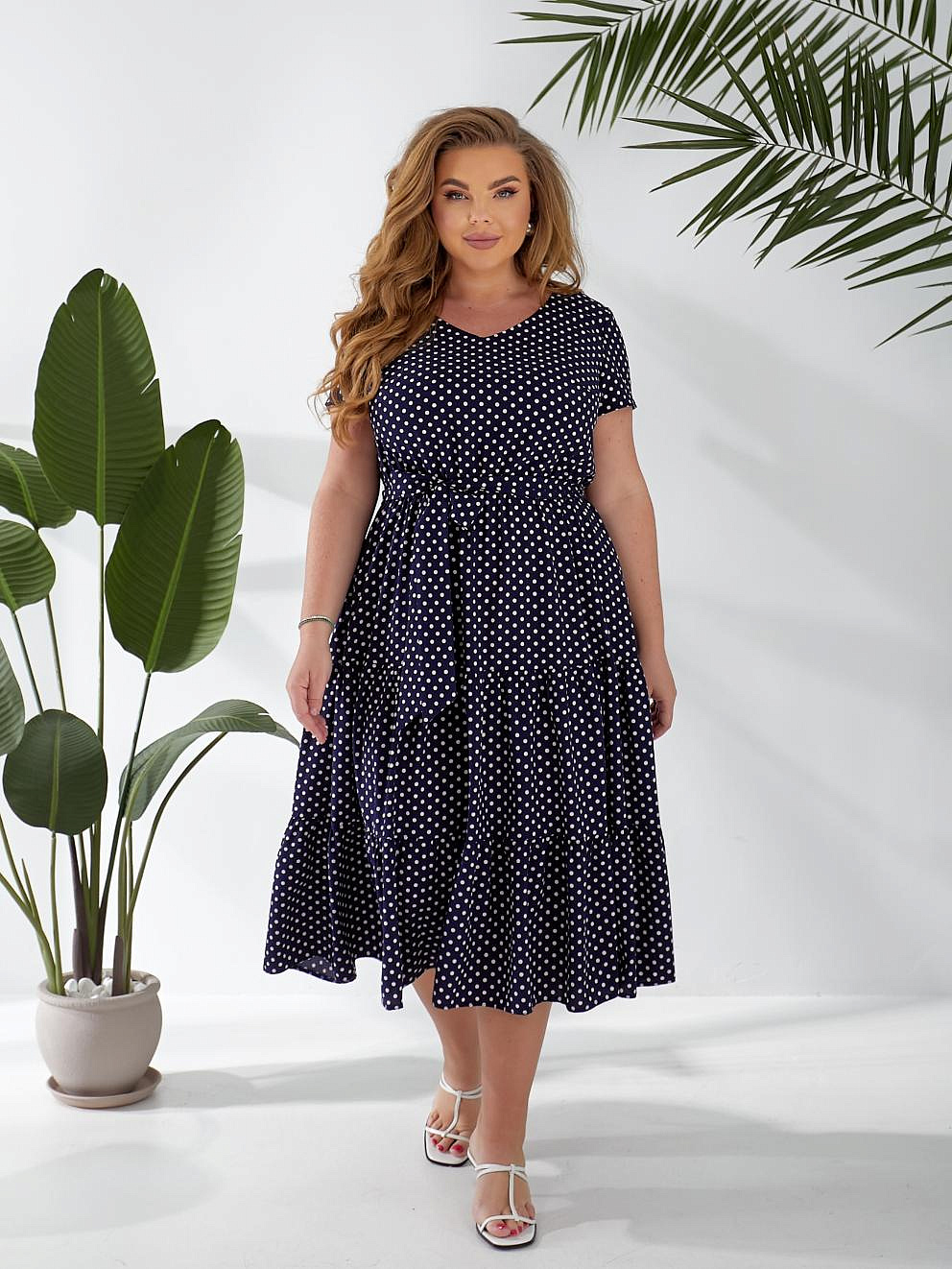 Женское платье ярусное с поясом