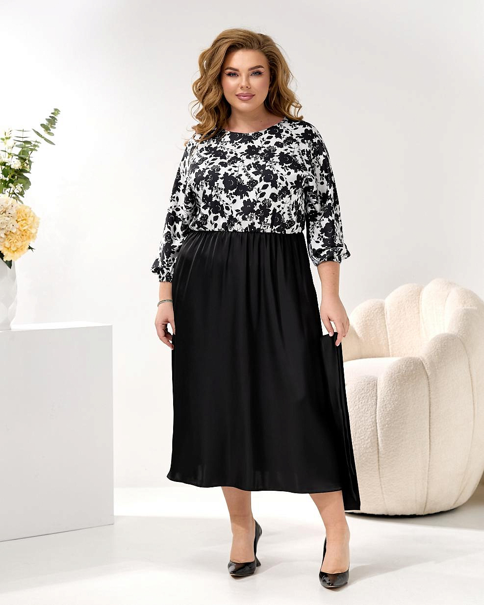 Женское платье шелковое комбинированное