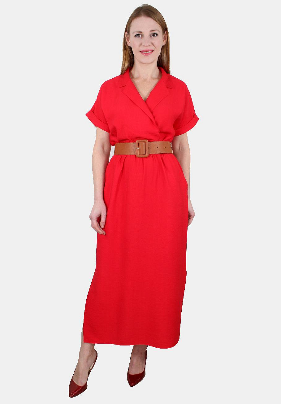 Платье прямое с воротником и поясом