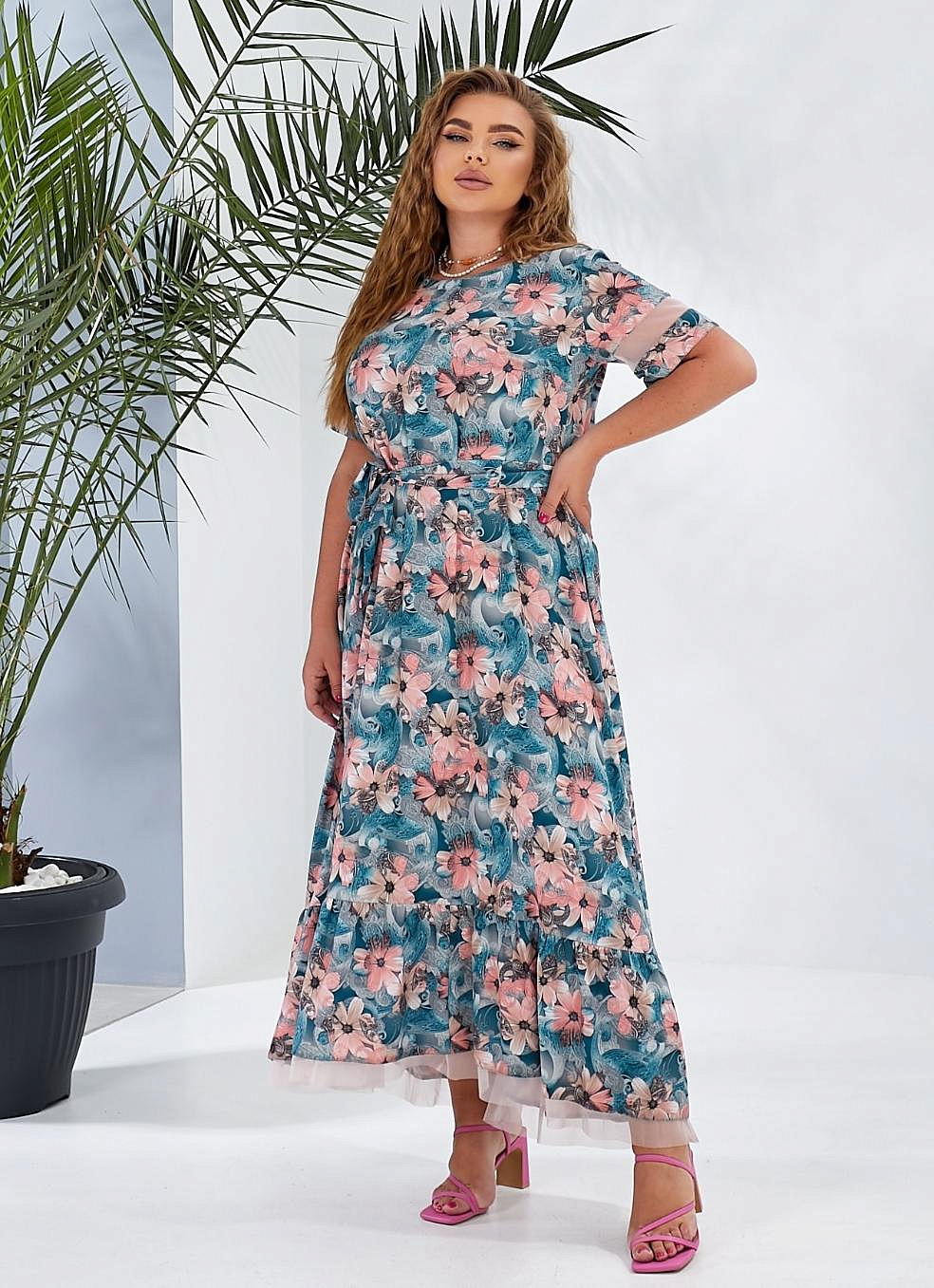 Женское платье длинное с воланом по низу 