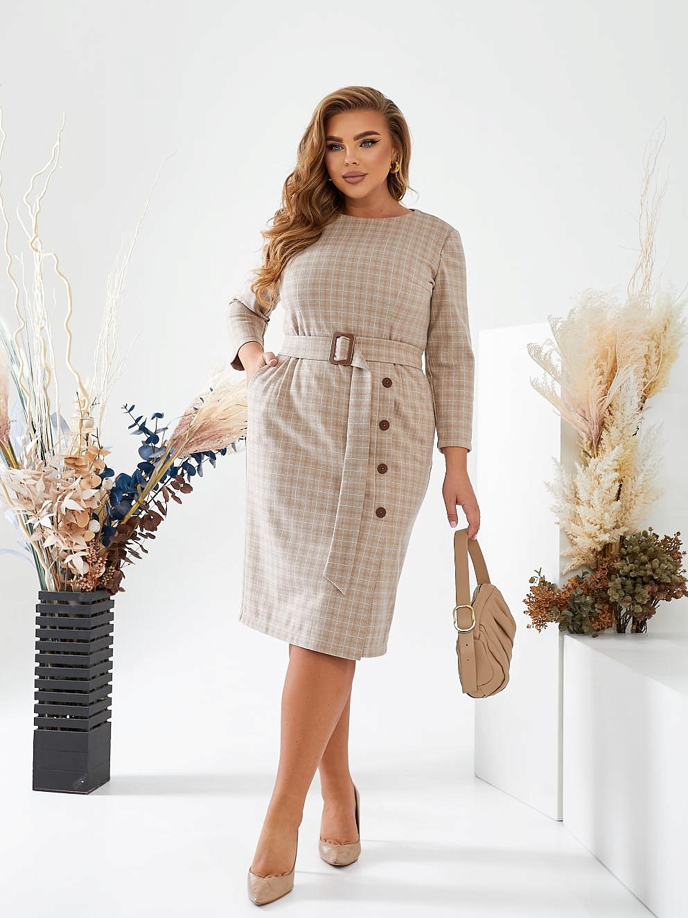 Женское платье теплое в клетку