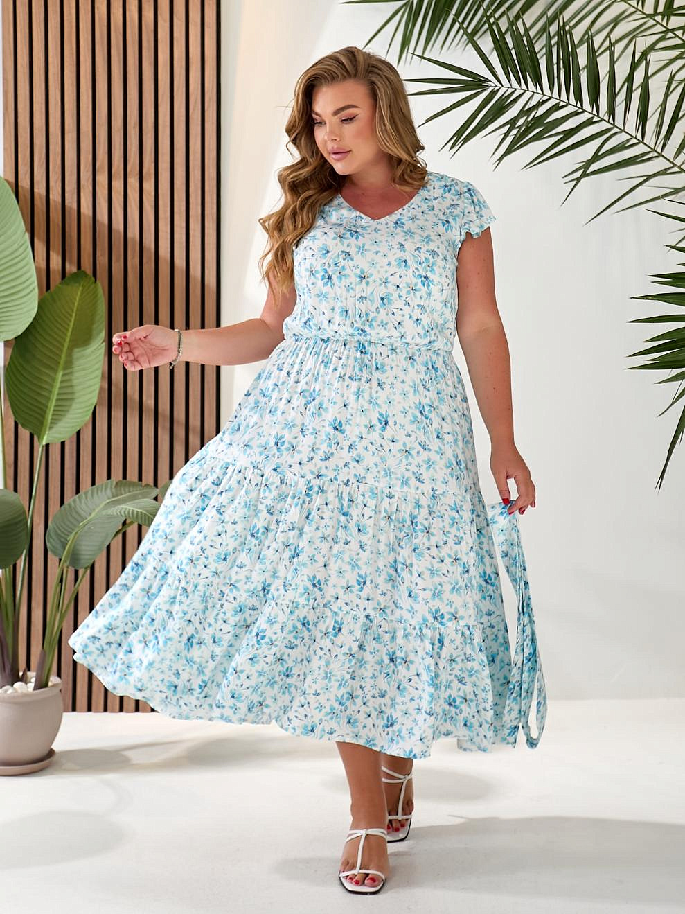 Женское штапельное платье с воланами