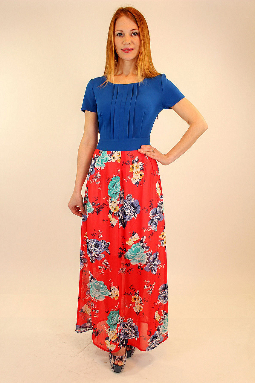 Женское платье комбинированное с шифоном