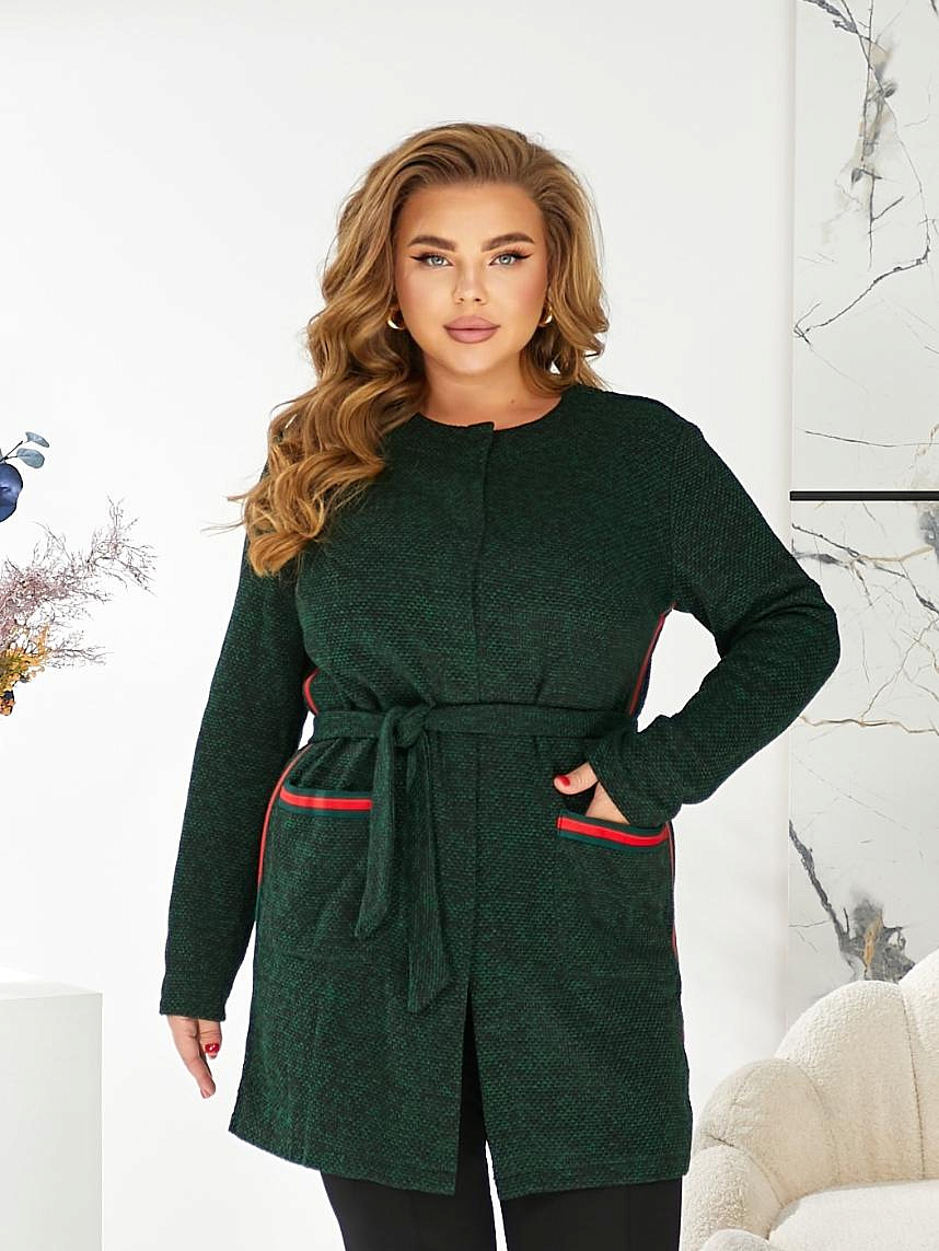 Женский кардиган из букле с тесьмой