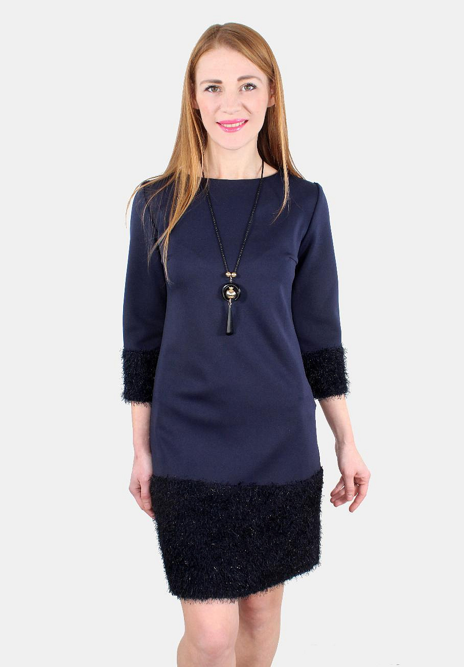 Модное свободное платье с мехом