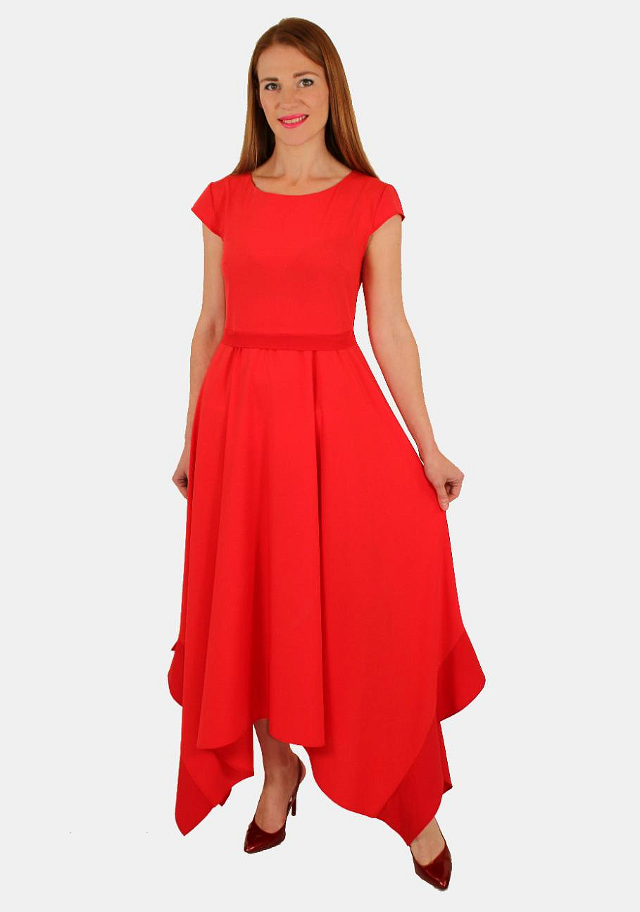 Модное асимметричное платье с коротким рукавом