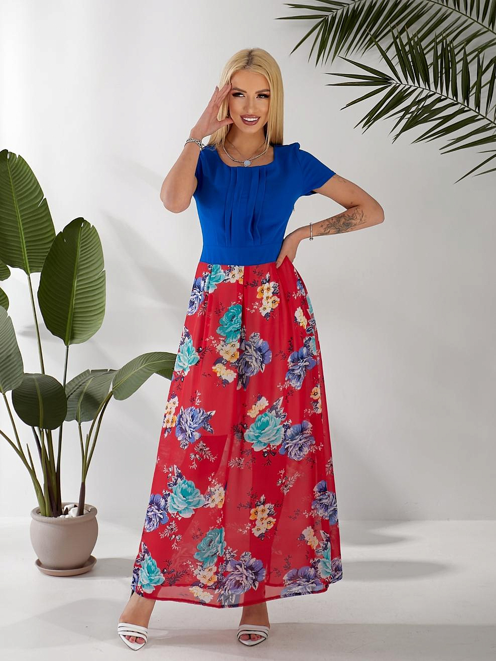 Женское платье комбинированное с шифоном