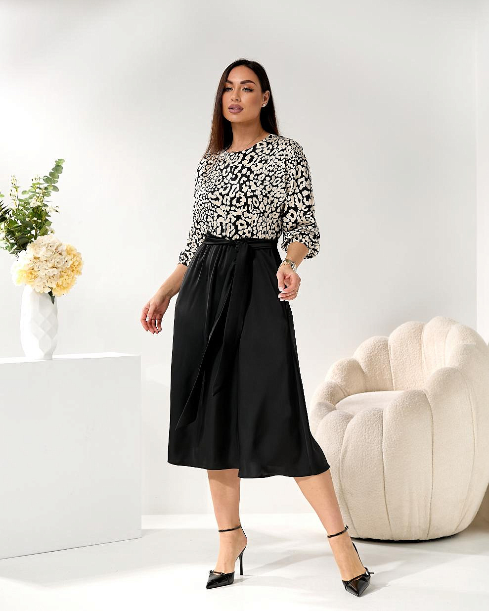 Женское платье комбинированное шелк