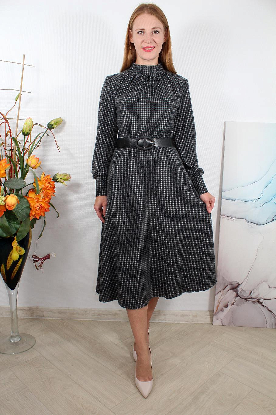 Платье миди теплое с широким поясом