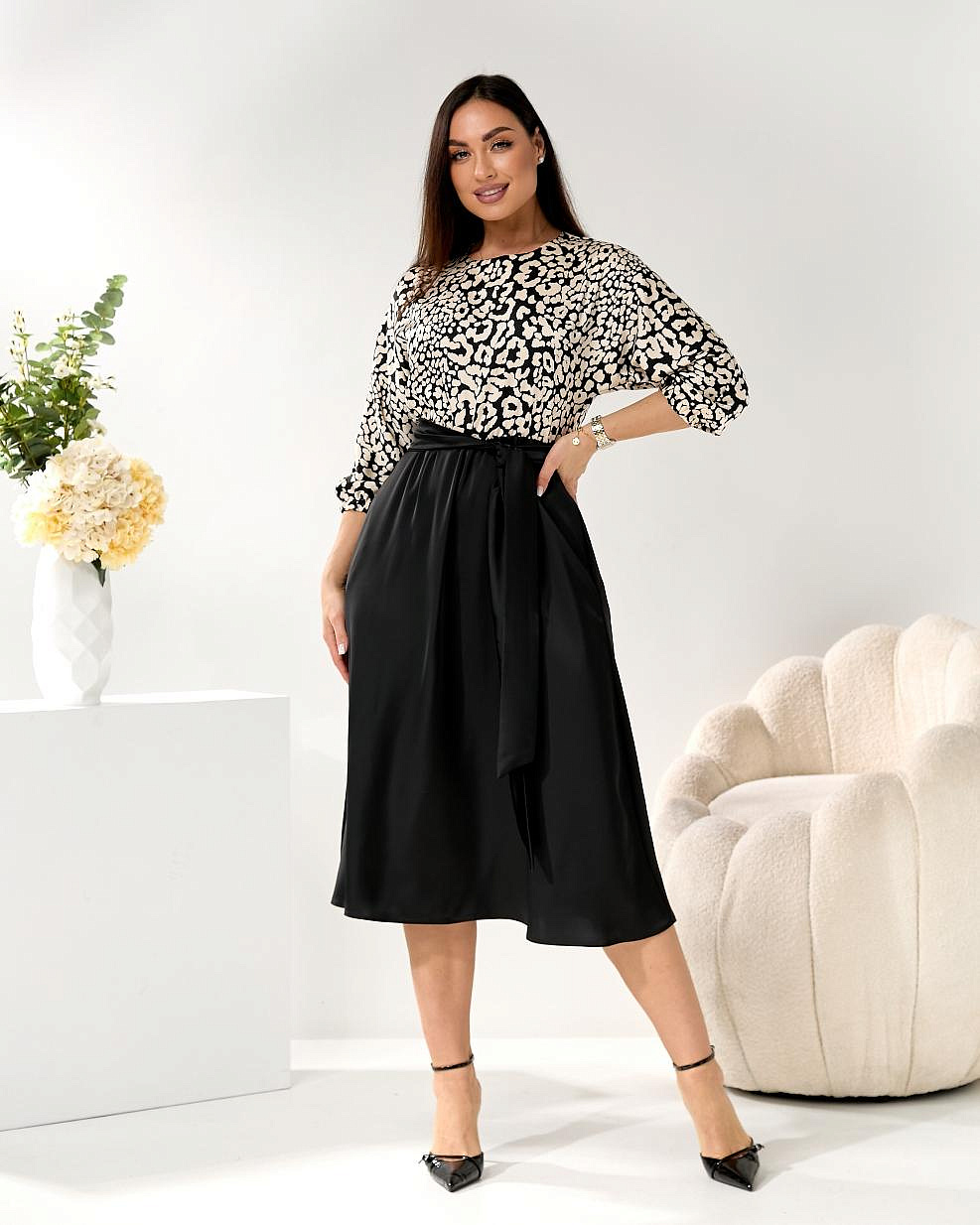 Женское платье комбинированное шелк