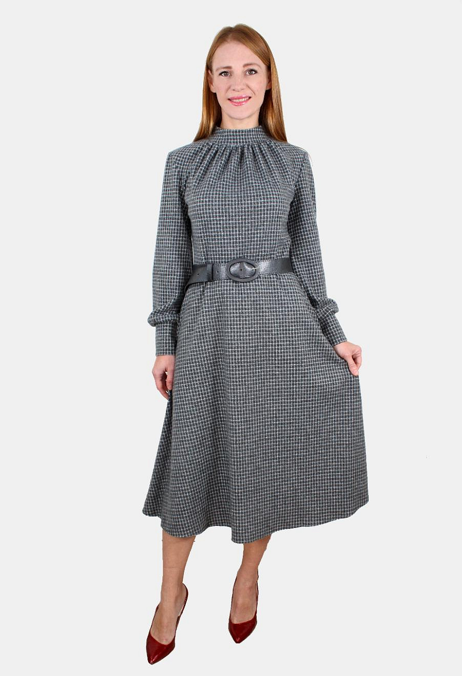 Платье миди теплое с широким поясом